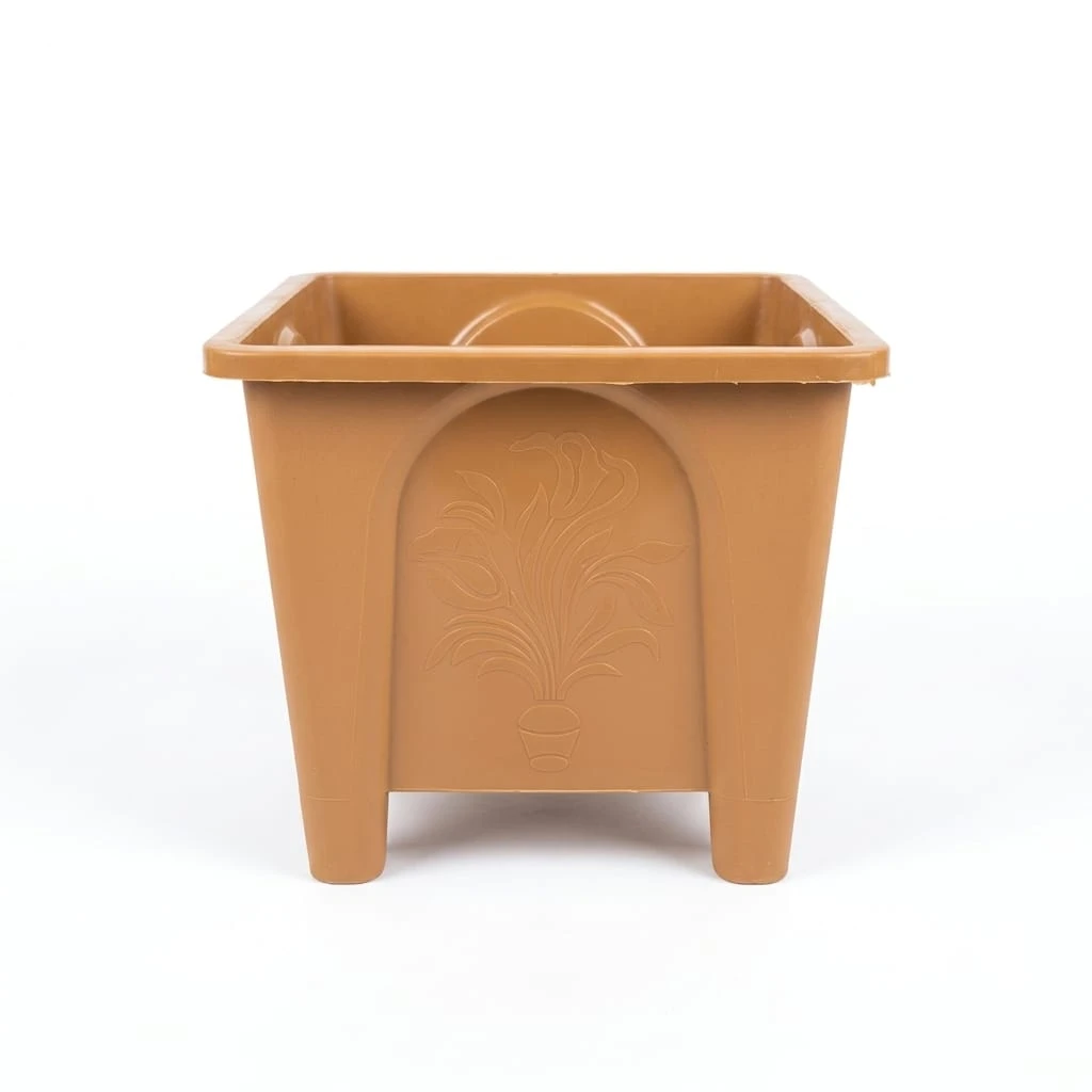 Square Plastic Planter Pot - স্কয়ার প্লাস্টিক প্ল্যান্টার গাছের টব (White, Brown, Coffee, Red)